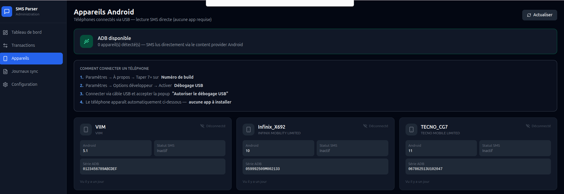 Appareils Android connectés