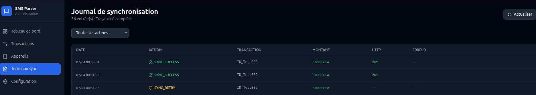 Journal de synchronisation