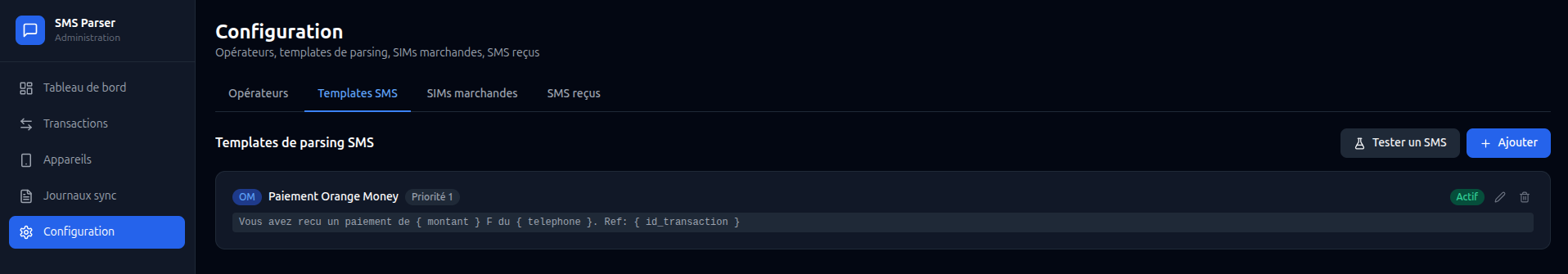 Templates de parsing SMS