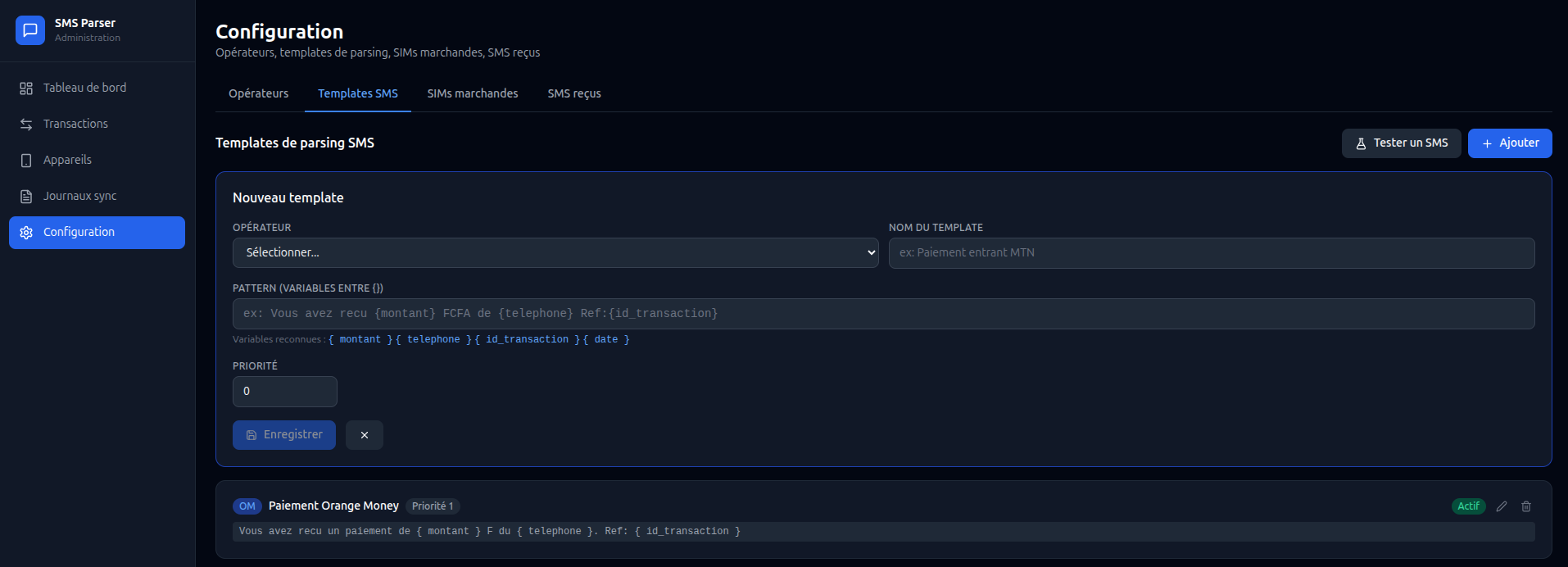 Création d'un template