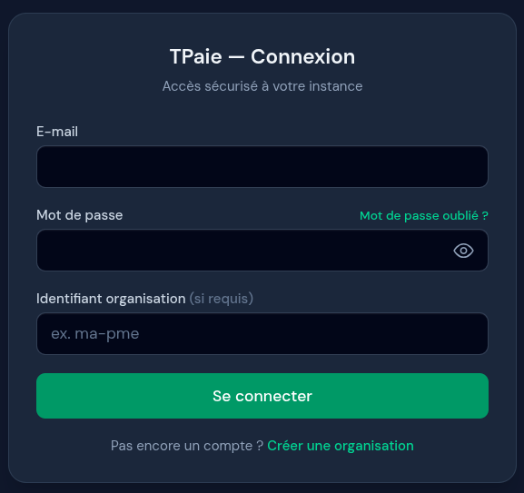 Écran de connexion TPAIE