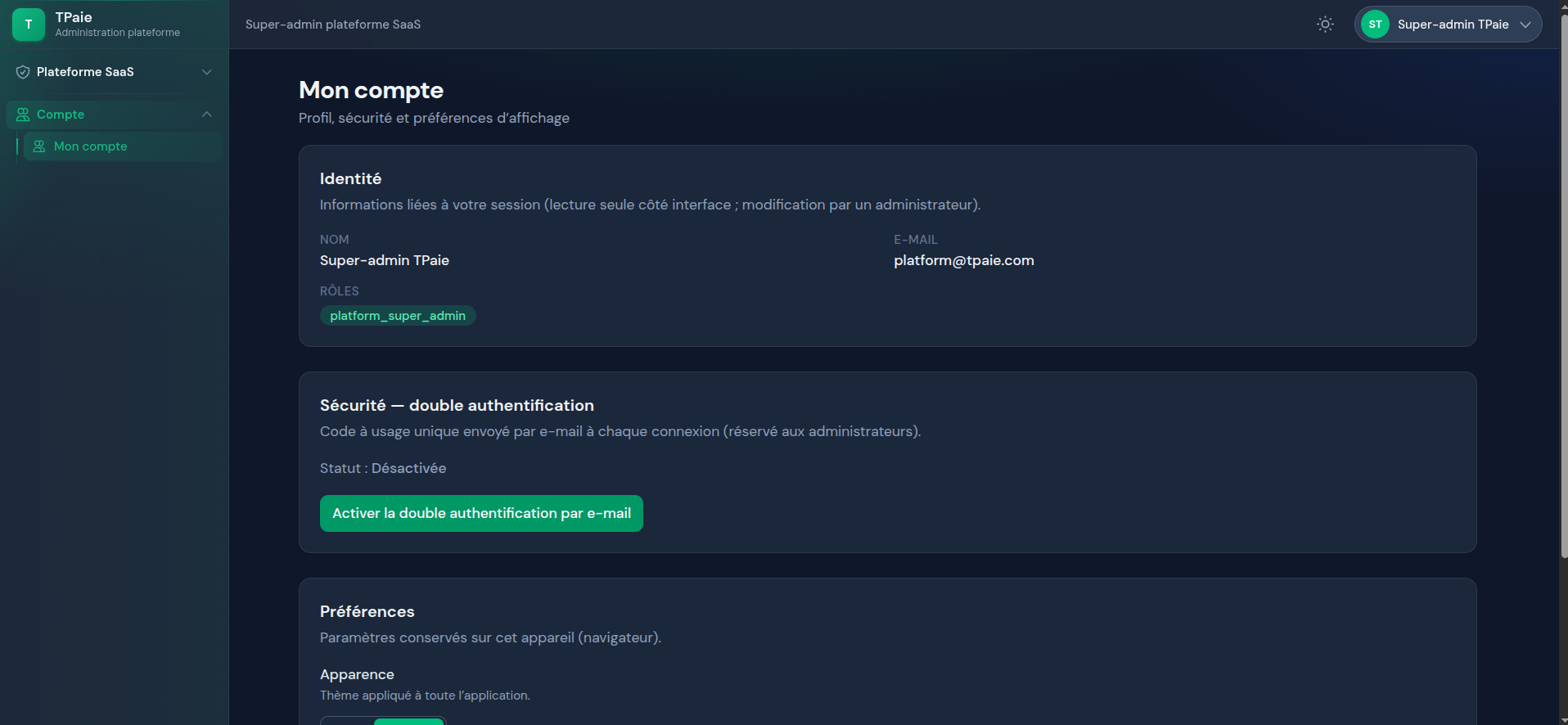 Mon compte TPAIE — profil et sécurité